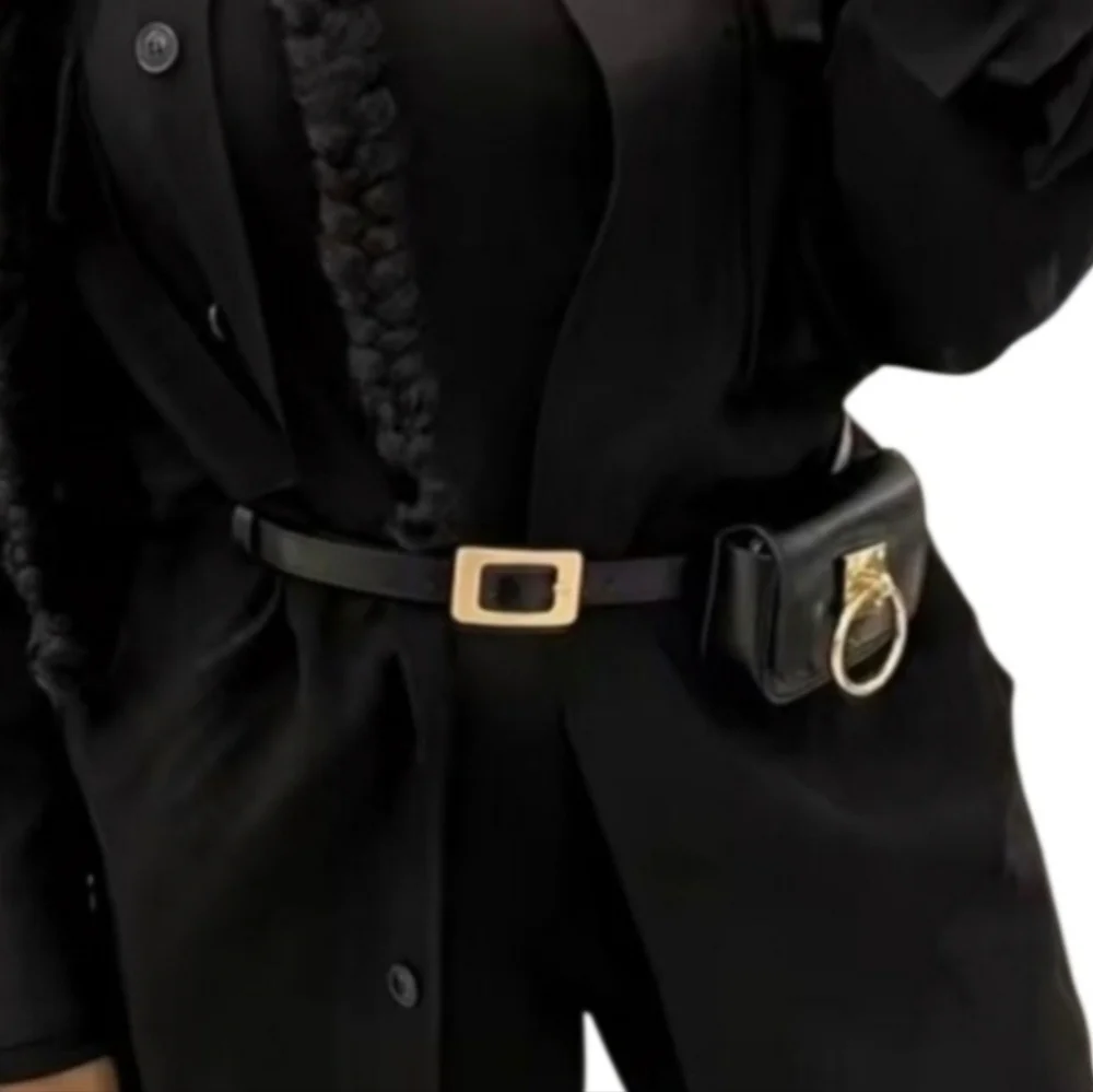 ZARA Vegan Leather Black Bag Belt with Gold Buckle | NWOT